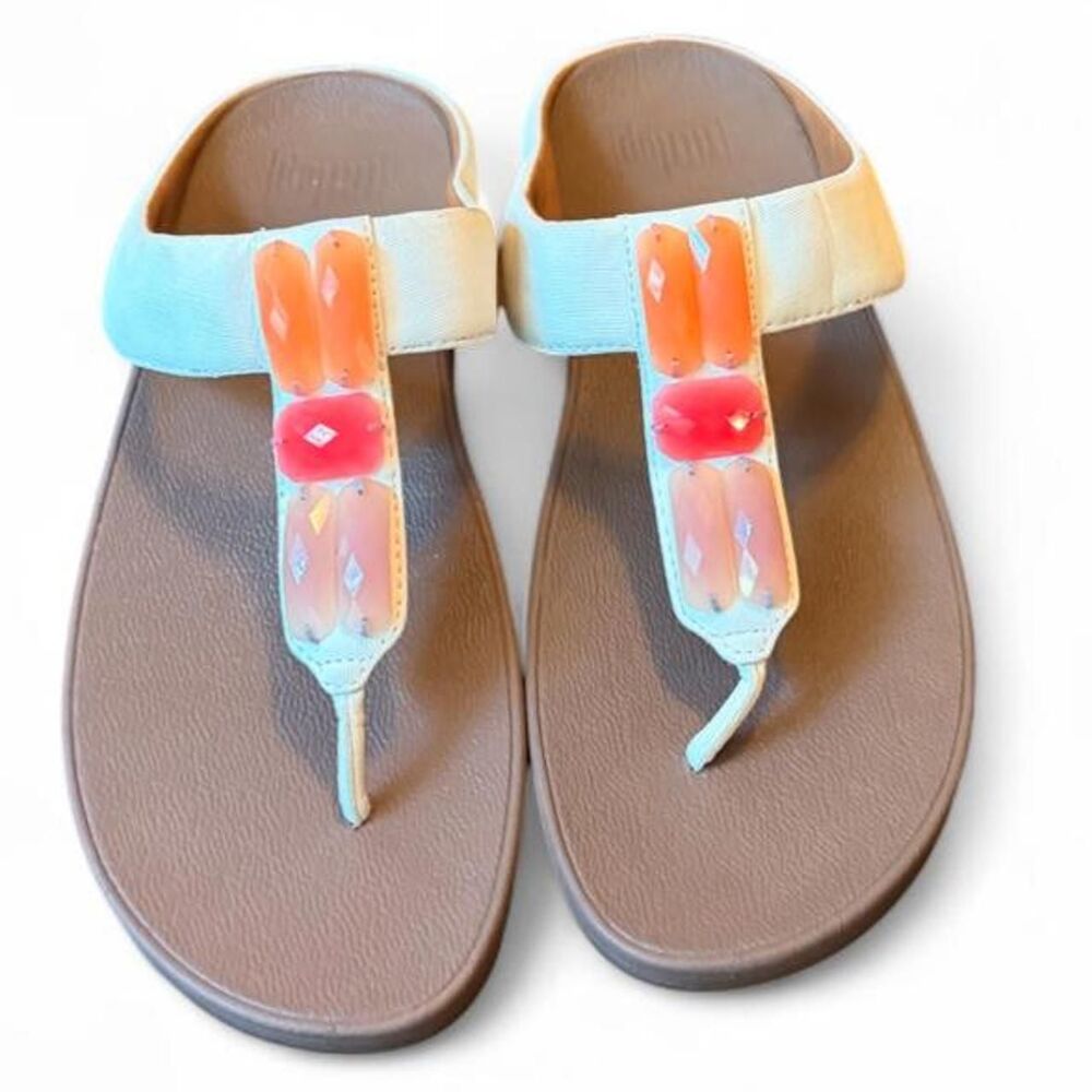 FitFlop Sweetie Toe Post Sandals Women’s Size 10 White Jeweled Embellished